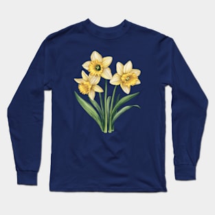 Vintage Daffodil Botanical Watercolor Long Sleeve T-Shirt